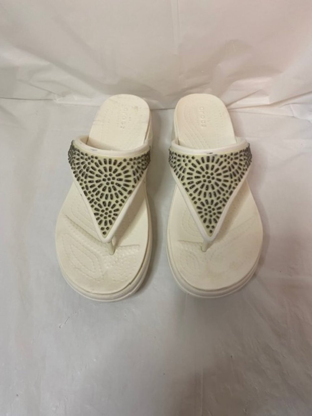 Crocs Monterey Diamante Wedge Sandals,  White /Metallic, Women's Size 7